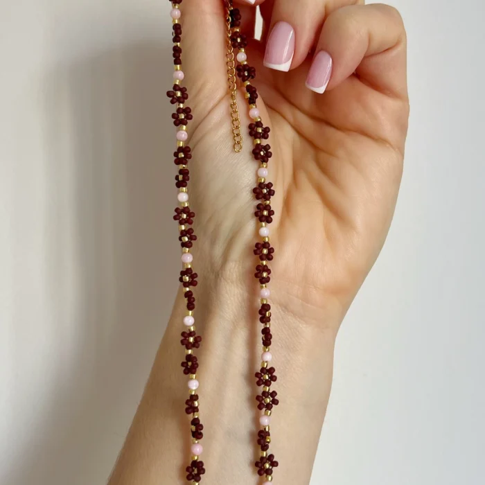 CHOKER MINI STOKROTKI BRĄZ & RÓŻOWA MASA PERŁOWA