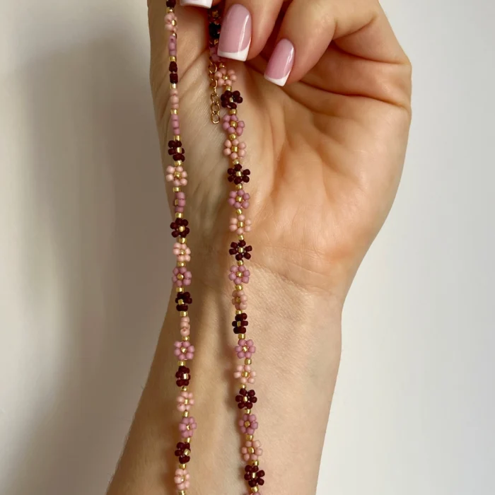 CHOKER MINI STOKROTKI BRĄZY & RÓŻE