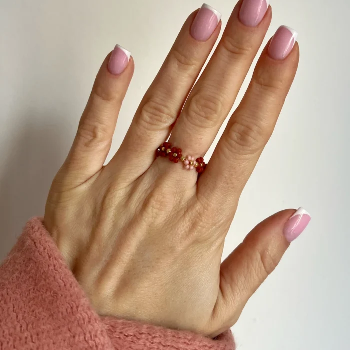 PIERŚCIONEK MINI STOKROTKI CEGLASTO – RÓŻOWE