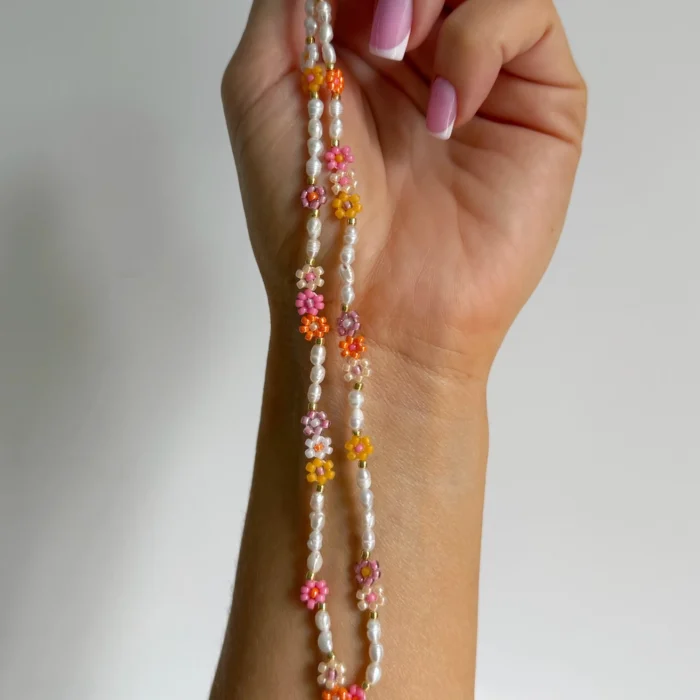 CHOKER PERŁY I STOKROTKI APRICOT