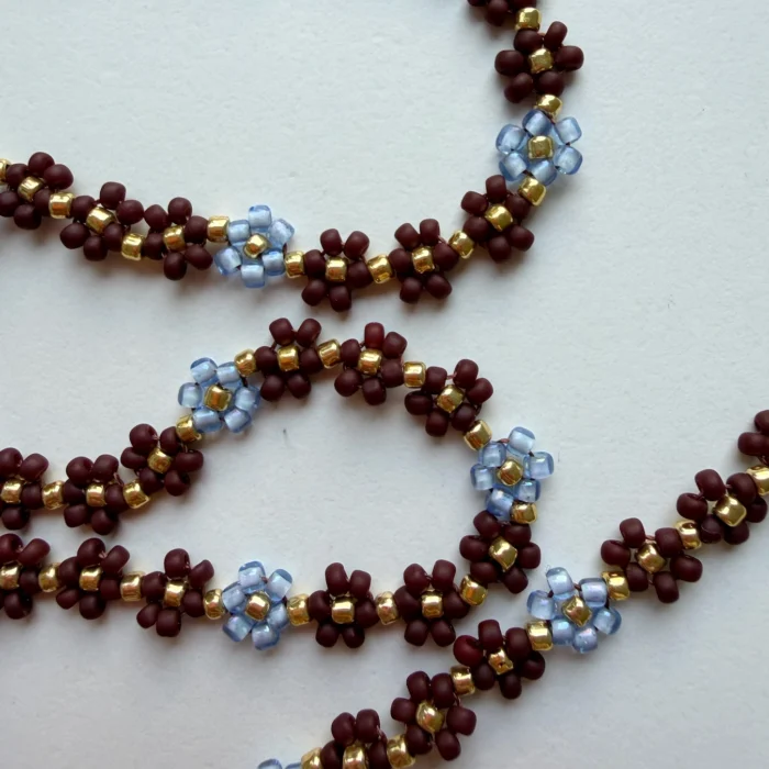 Choker mini stokrotki brąz & błękit 2.0