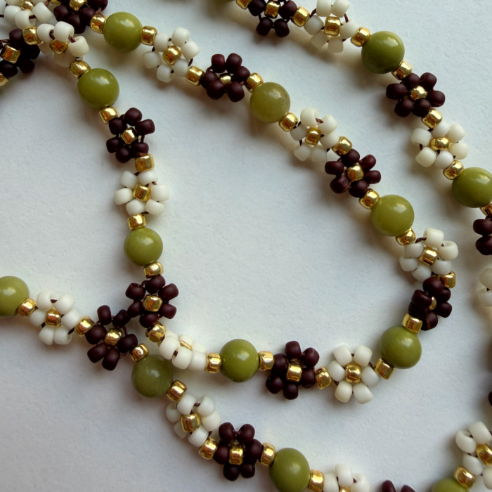 CHOKER MINI STOKROTKI MATCHA & BRĄZ & BEŻ