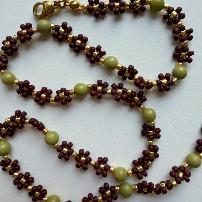 CHOKER MINI STOKROTKI MATCHA & BRĄZ