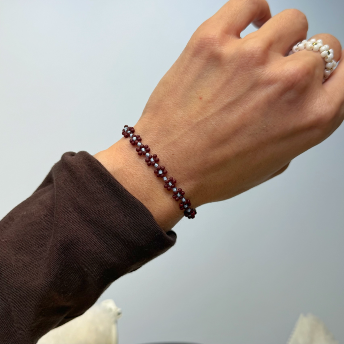 Bransoletka mini stokrotki brąz & błękit 2.2